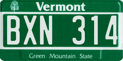 VT license plate BXN314