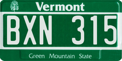 VT license plate BXN315