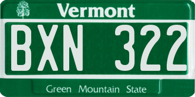 VT license plate BXN322