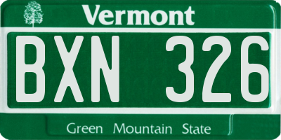 VT license plate BXN326