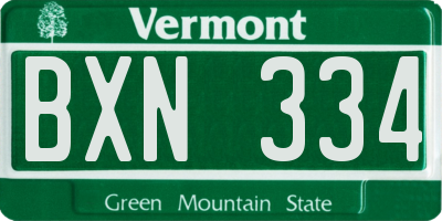 VT license plate BXN334