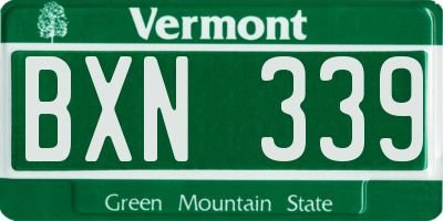 VT license plate BXN339