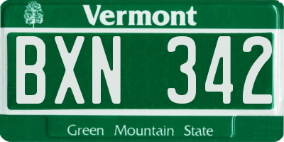 VT license plate BXN342