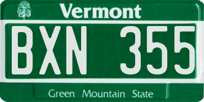 VT license plate BXN355