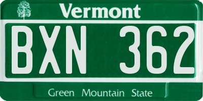 VT license plate BXN362