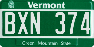 VT license plate BXN374
