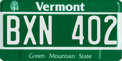 VT license plate BXN402