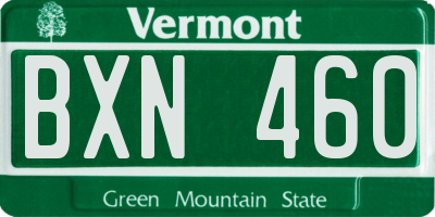 VT license plate BXN460