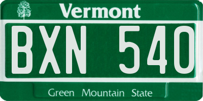 VT license plate BXN540