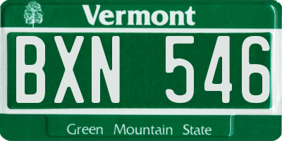 VT license plate BXN546