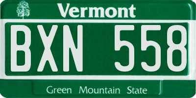 VT license plate BXN558