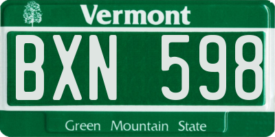 VT license plate BXN598
