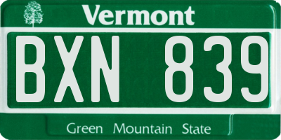 VT license plate BXN839