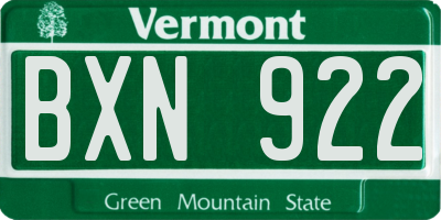 VT license plate BXN922