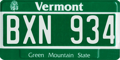 VT license plate BXN934