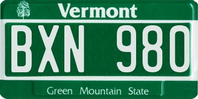 VT license plate BXN980