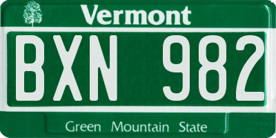 VT license plate BXN982