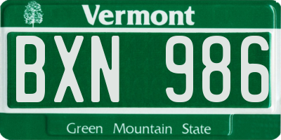 VT license plate BXN986