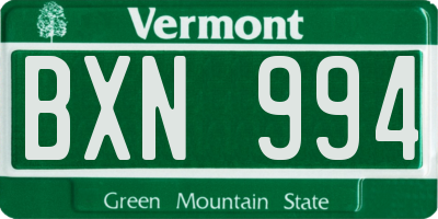 VT license plate BXN994