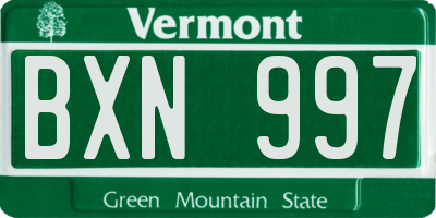 VT license plate BXN997