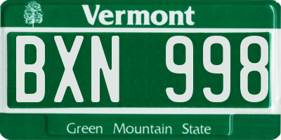 VT license plate BXN998