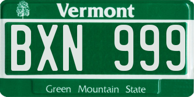 VT license plate BXN999