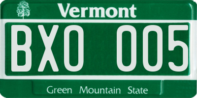 VT license plate BXO005