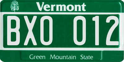 VT license plate BXO012