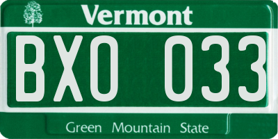 VT license plate BXO033