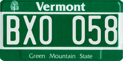 VT license plate BXO058