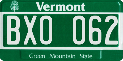 VT license plate BXO062