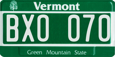 VT license plate BXO070