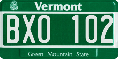 VT license plate BXO102