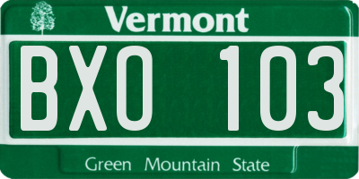 VT license plate BXO103