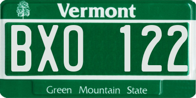 VT license plate BXO122