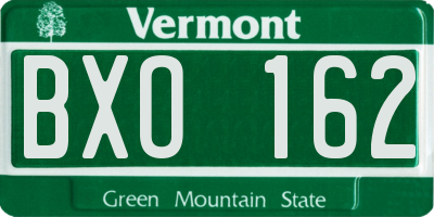 VT license plate BXO162
