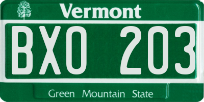 VT license plate BXO203