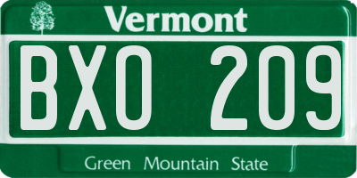 VT license plate BXO209