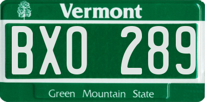 VT license plate BXO289