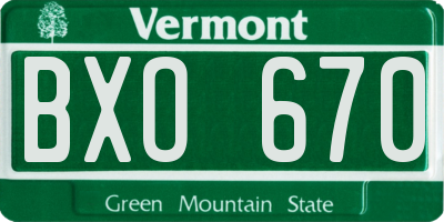 VT license plate BXO670