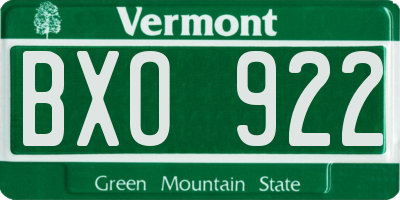VT license plate BXO922