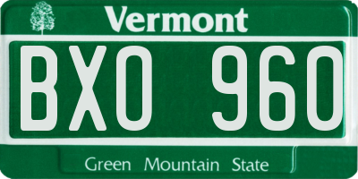 VT license plate BXO960