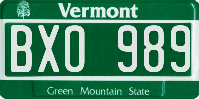 VT license plate BXO989