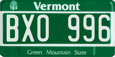 VT license plate BXO996