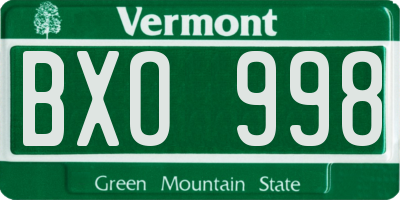 VT license plate BXO998