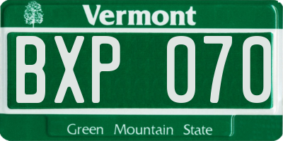 VT license plate BXP070