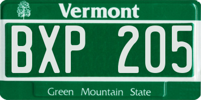 VT license plate BXP205