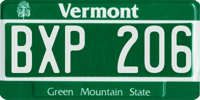 VT license plate BXP206