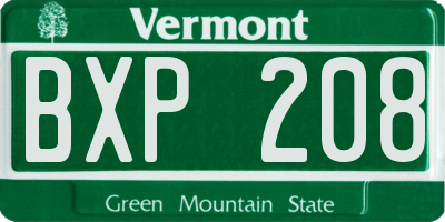 VT license plate BXP208