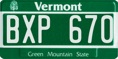 VT license plate BXP670